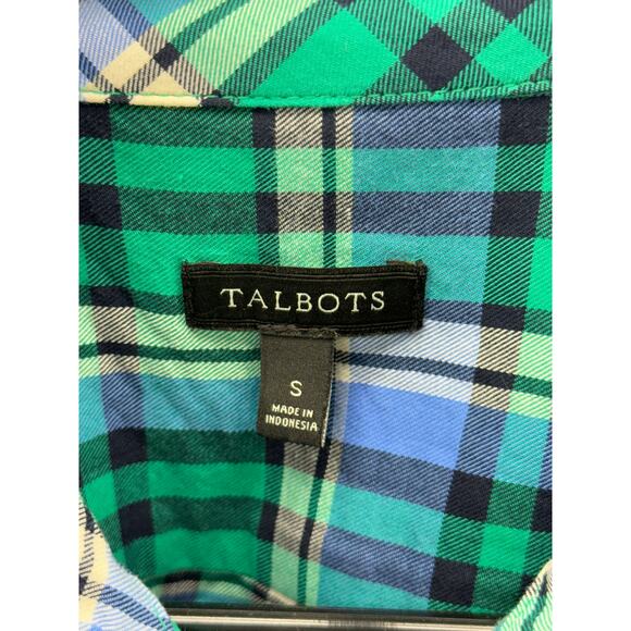women's Plaid Talbots small button down shirt green and blue - Picture 2 of 5